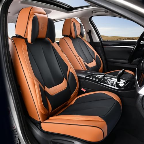 Coverado Universal Seat Covers Front, 2-Pack Universal Seat Covers for Cars, Waterproof Nappa Leather Car Seat Covers with Head Pillow, Auto Protectors Fit for Most SUV Pick-up Truck-Black&Brown - color: Black&Brown(Pillow), size: Front