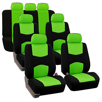 FH Group Flat Cloth Full Set Car Seat Covers Three Row 7 Seater - Universal Fit for Cars, Trucks & SUVs Green - color: Green