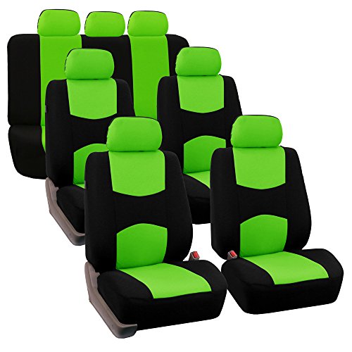 FH Group Flat Cloth Full Set Car Seat Covers Three Row 7 Seater - Universal Fit for Cars, Trucks & SUVs Green - color: Green