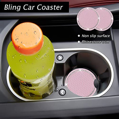 9 Pack Cute Bear Fluffy Steering Wheel Cover with Furry Gear Cover,Handbrake Cover,Seat Belt Pad,Armrest Pad,Bling Car Coaster and Fur Key Chain for Women Girls (Pink) - color: Pink