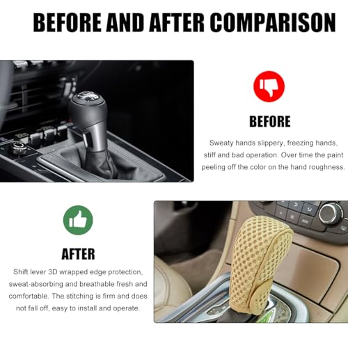 Car Gear Shift Knob Cover, Breathable Automotive Shift Knob Gear Handle Stick Protector Cover, Anti-Slip Anti-Scratch Auto Stick Shift Cover, Universal Car Accessories (Beige, Stick-on) - color: Beige, size: Stick-on