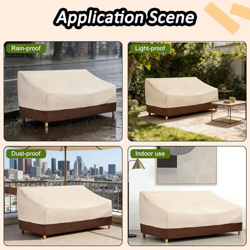 GLOBLELAND Beige Brown 2-Seater Outdoor Couch Cover 58Wx32.5Dx31H inch Waterproof Sofa Covers Oxford Patio Chair Loveseat Cover for Lawn Patio Courtyard Balcony Furniture