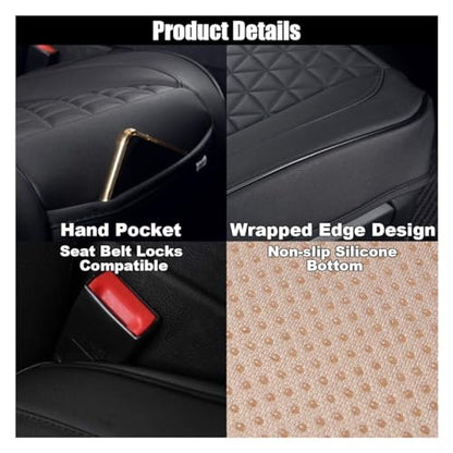 Leather Car Seat Cover, Auto Front Bottom Seat Cover Luxury Car Seat Protector Anti-Slip Waterproof Cushion Cover with Storage Pocket, for Most Cars, Trucks, SUVs (Black) - color: Black