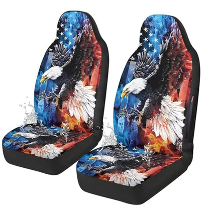 Eagle American Flag Printed 2 Pcs Car Front Seat Cover Waterproof, Non Slip Car Seat Cushion Protector Compatible with Airbag, Universal Fits for Most Auto SUV Truck Sedan - color: Blue and Red - Eagle American Flag