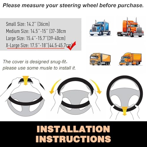 18" Semi Truck Steering Wheel Cover (FITS 17.5"-18" ONLY) | Heavy Duty Carbon Fiber & 3D Massage Grip for Long Hauls | Anti-Slip Odorless Rubber, Upgrade Your Big Rig
