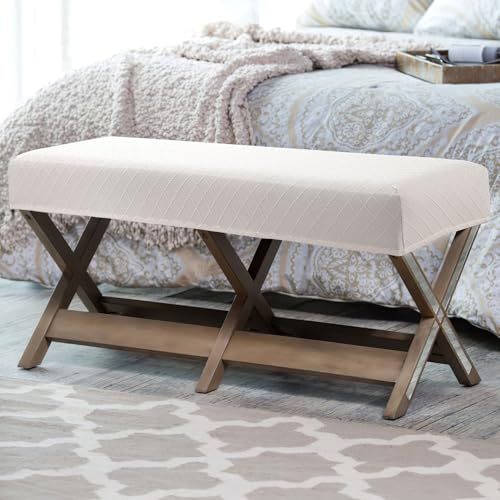 Fuloon Stretch Jacquard Dining Bench Cover - Anti-Dust Removable Bench Slipcover Washable Seat Cushion Protector for Bedroom, Kitchen, Hotel, Banquet (Pale Beige) - color: Pale Beige