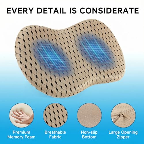 Livtribe Car Seat Cushion - Memory Foam Seat Pad for Sciatica & Lower Back Pain Relief - Driving Cushion with Breathable Mesh Cover - Road Trip Essentials for Drivers (3D Beige) - color: K-beige