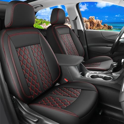 Huidasource Colorado Leather Seat Covers Front & Rear Full Set, Car Seat Cushion Protector Custom Fit for Chevy Colorado Z71 LT ZR2 Crew Cab 2015-2022, Not for Work Truck(Upgrade Full Set/Black&Red) - color: Full Set/Black & Red