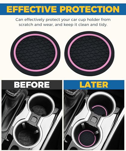 4PCS Car Coasters, Car Accessories Interior, 2.75 Inch Non-Slip Cup Holder Coasters for Most Vehicles (Black&Pink) - color: Black&pink
