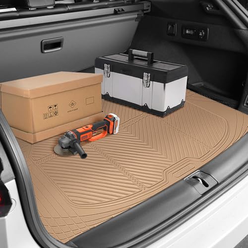 CAR PASS Tan Rubber Car Floor Mats & Cargo Liners, All Weather Car Mats & Trunk Mats,Waterproof Automotive Floor Mats Trim to Fit for Most Cars Sedans SUVs Vans, Durable Heavy Duty Anti-Slip,Beige - color: Beige with cargo liner