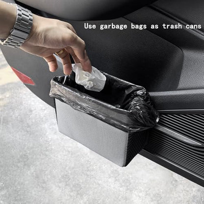 Car Trash Can, Foldable Multifunctional Hanging Storage Box Trash Can with a Roll of Garbage Bag, Multi Pocket Design Suitable for Car, Home, and Office Car Trash Cans (Black)