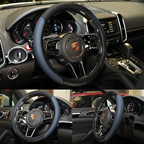 Steering Wheel Cover, Microfiber Leather Splicing with Classic Embossing,Contrasting Colors Anti-Slip Breathable Auto Car Steering Wheel Cover Fit 15 Inch Car Wheel Protector (Black&Blue) - color: Black&Blue