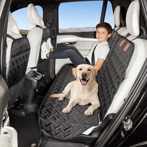 YJGF Dog Car Seat Cover for Back Seat,Back Seat Pet Cover for Dogs,Waterproof Scratchproof Rear Bench Seat Cover Protector (Black, L) - size: L