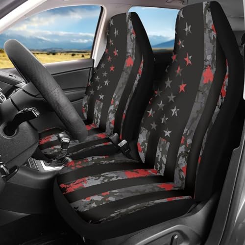 Set of 2 Pieces Automotive Seat Cover American Flag Print Car Front Seat Cover 4th of July Car Seat Protector Camo Patriotic Bucket Seat Cover - color: American Flag Camo