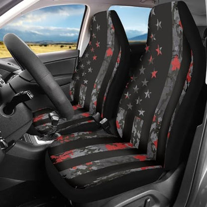 Set of 2 Pieces Automotive Seat Cover American Flag Print Car Front Seat Cover 4th of July Car Seat Protector Camo Patriotic Bucket Seat Cover - color: American Flag Camo