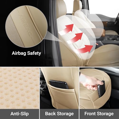 Coverland Custom Fit Car Seat Covers for Car Compatible with [Accord, Prius Prime, Avalon, Legacy, WRX, BRZ] Premium Waterproof Non-Slip Interior Seat Protector [Front Beige - Size Chart A19]