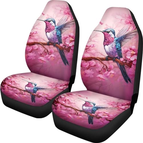Dreaweet Hummingbird and Cherry Blossoms Pink Car Seat Covers for Women,Elegant Car Accessories Interior Waterproof Seat Covers for Cars Trucks SUV Sedan,Car Seat Protector Front Seats Only - color: Hummingbird Cherry Blossoms