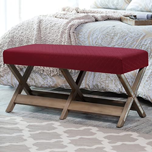 Fuloon Stretch Jacquard Dining Bench Cover - Anti-Dust Removable Bench Slipcover Washable Seat Cushion Protector for Bedroom, Kitchen, Hotel, Banquet (Burgundy) - color: Burgundy
