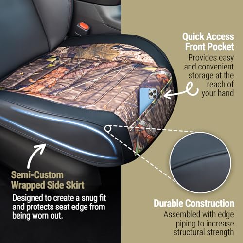 Mossy Oak Camo Car Seat Covers, Padded Bottom Seat Cushion Cover with Bottom Wrap-Around & Anti-Skid; for Cars SUV Truck Minivan, Front Seat Protector, Heavy Duty Denier with Storage Pocket, 2 Pack - color: Truck Seat Cushion A