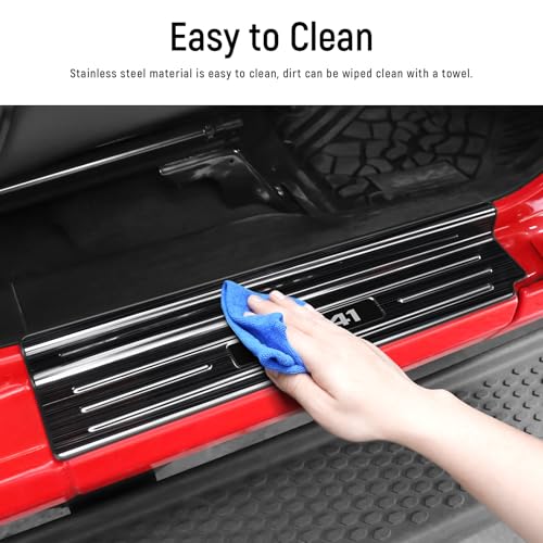 Door Sill Guards Compatible with Jeep Wrangler JL JLU 2018-2026 & Gladiator JT 2020-2026 Accessories Stainless Steel Material Black Brushed Texture Front and Rear Door Sill Protector - size: 4-Door (Black Brushed Texture)
