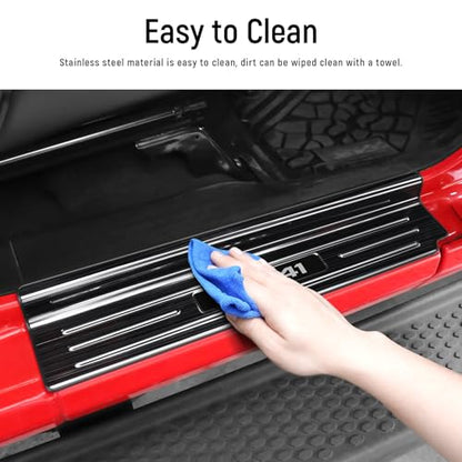 Door Sill Guards Compatible with Jeep Wrangler JL JLU 2018-2026 & Gladiator JT 2020-2026 Accessories Stainless Steel Material Black Brushed Texture Front and Rear Door Sill Protector - size: 4-Door (Black Brushed Texture)