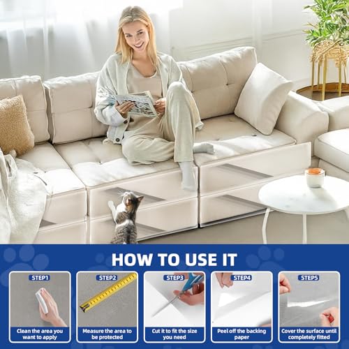TOOSOFt Anti Cat Scratch Furniture Protector Clear Thicken Vinyl 160"x12.4" Couch Protector from Cat Claws - Single Sided Sticky Flexible Dog Tape for Furniture, for Couch Corner Door Walls Bed