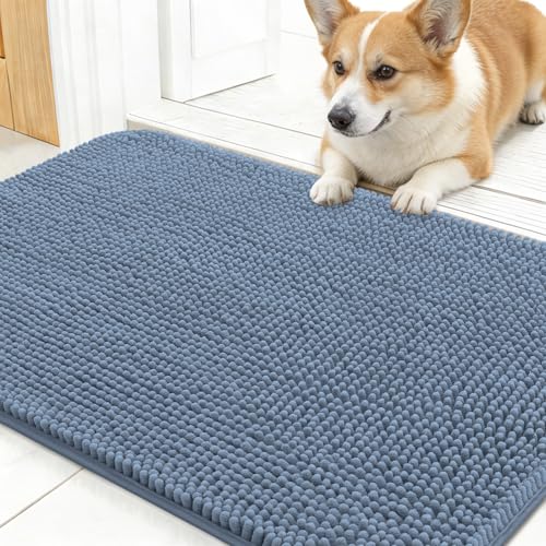 OLANLY Dog Door Mat for Muddy Paws 30x17, Absorbs Moisture and Dirt, Absorbent Non-Slip Washable Doormat, Quick Dry Chenille Mud Mat for Dogs, Entry Indoor Entryway Carpet for Inside Floor, Airy Blue - color: Airy Blue, size: 30" X 17"