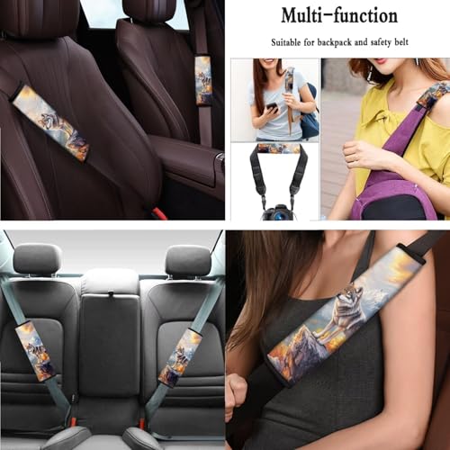 Wolf Printed 15 Pcs Car Interior Covers Set, Protective Car Seat Cover Set Front Rear Seat Covers Steering Wheel Cover Car Headrest Cover Seat Belt Covers Car Coaster - color: Brown-Wolf