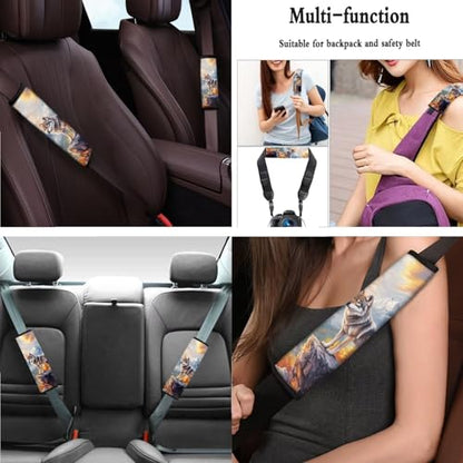 Wolf Printed 15 Pcs Car Interior Covers Set, Protective Car Seat Cover Set Front Rear Seat Covers Steering Wheel Cover Car Headrest Cover Seat Belt Covers Car Coaster - color: Brown-Wolf