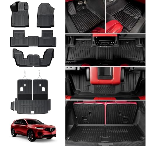 Floor Mats for 2022-2026 Acura MDX, All Weather TPE Cargo Mat with Seat Back Cover Door Sill Protectors for Acura MDX Accessories - color: Black Floor Mats Set