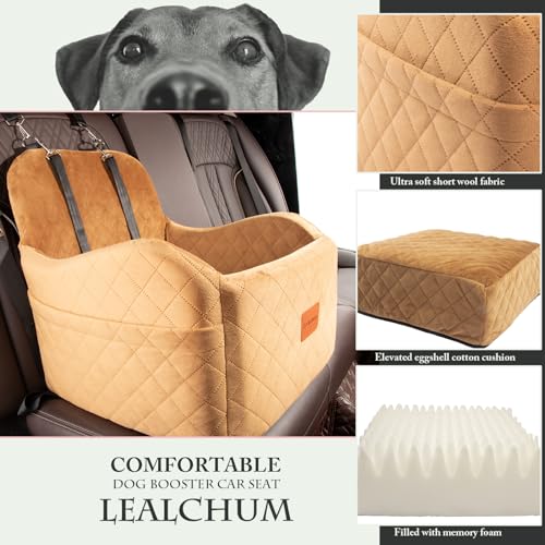 Lealchum Dog Booster Car Seat for Small/Medium Dogs,Ultra Soft Fabric Filling Memory Foam,Fully Detachable and Washable,Anti-Slip Base,3 Straps Easy to Install(Coffee,Medium) - color: Coffee