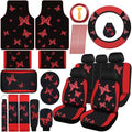 BBTO 47 Pcs Car Seat Full Set Car Accessories for Women 5 Front Rear Seat Covers Wrist Strap 2 Pieces Cup Mat Armrest Pad 2 Belt Cover Accessories for SUV(Red Black)