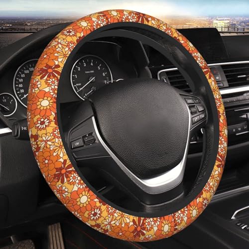 Boho Floral Vintage Hippie Flower Retro Steering Wheel Cover for Women Men Girls Car Accessories Decor Anti-Slip Neoprene Auto Steering Wheel Covers Protector Universal 15 Inch - color: 16