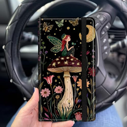 Car Registration and Insurance Holder for Women Men,Automobile License Document Card Holders Vehicle Glove Box Organizer Leather Accessories Driver Essential,Mushroom Moon Flower and Fairy - color: Mushroom Moon Flower and Fairy