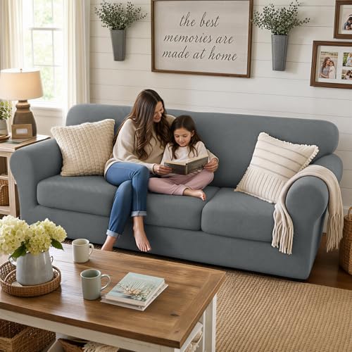 XINEAGE 2026 New 3 Pieces Couch Covers for 2 Extra Large Cushion Sofa Super Stretch Sofa Cover for 2 Large Seat Universal Loveseat Slip Cover for Living Room (Light Gray), 71"-91"(2 Cushions)