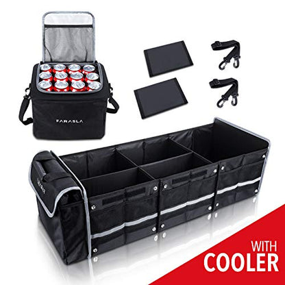 Waterproof Trunk Organizer with Insulated Leakproof Cooler Bag, Foldable Cover, Adjustable Securing Straps (Black)