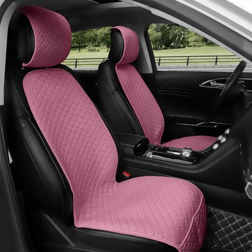 Linen Car Seat Covers for Cars, Front Car Seat Cover Protectors with Storage Bags, Anti-Slip & Soft Automotive Seat Cushion Universal Fit for Most Sedan, SUVs, Vehicles (Pink) - color: Pink