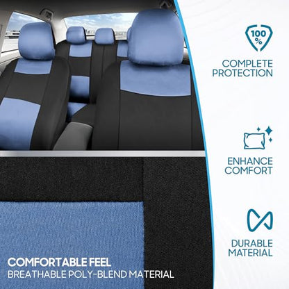BDK PolyPro Car Seat Covers Full Set in Blue Gray on Black, Front and Rear Split Bench Seat Covers for Cars, Easy to Install Car Seats Cover Set and Accessories for Auto Trucks Van SUV - Blue Gray - color: Blue Gray
