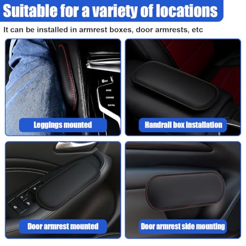 2PCS Car Door Armrest Pads, Soft Leather Memory Foam Car Arm Rest Cushion Pad for Elbow Leg and Knee Support, Universal Comfortable Auto Center Console Pillow for Most Vehicles (Black)