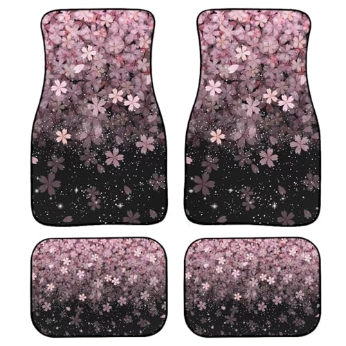 Pink Cherry Blossoms Print Car Floor Mats Set of 4 Universal Vehicle Floor Carpet Decorative Auto Front Rear Foot Rugs for Trucks SUV Sedan - color: Pink Black