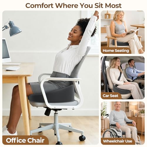 Ergonomic Donut Pillow Seat Cushion with Raised Rear Support, Large Memory Foam Cushion for Tailbone, Hemorrhoids & Sciatica Relief, Office Chair, Car, Travel, Postpartum, Grey - color: Gray