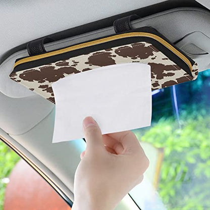 Biyejit Brown Cow Print PU Leather Car Tissue Holder, Classic, Rectangular - color: Brown Cow Print, size: 1 Pack