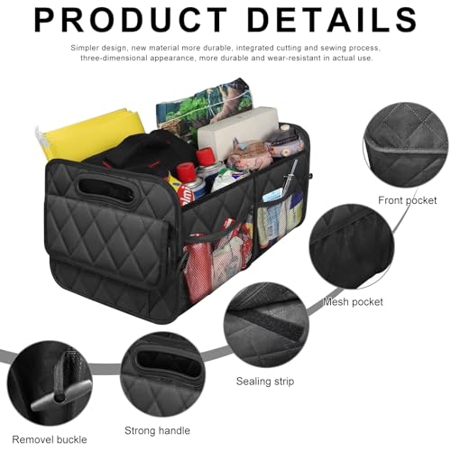 Car Trunk Organizer, Collapsible Auto Storage Box with Multi Pockets, Waterproof Oxford Cargo Organizer with Reinforced Handles, Universal Car Accessories for Men Women (Black)