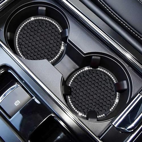 Car Cup Holder Coasters, 2.75 Inch, 2-Pack, for Women | Universal, Bling Crystal Rhinestone, Anti-Slip Silicone, Auto Interior Accessories