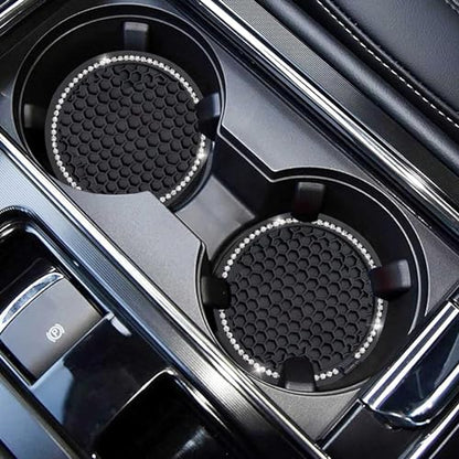 Car Cup Holder Coasters, 2.75 Inch, 2-Pack, for Women | Universal, Bling Crystal Rhinestone, Anti-Slip Silicone, Auto Interior Accessories