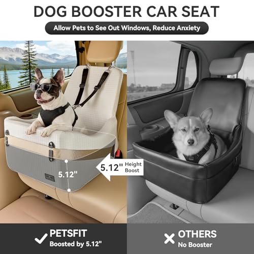 PETSFIT Dog Booster Car Seat for Small/Medium Dogs Up to 35 lbs – Patented Safety System, 5" Memory Foam Pet Car Seat, Fully Detachable and Washable Cover, Front/Back Seat Travel Booster (Beige) - color: Beige