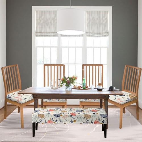 KRFOONN Waterproof Seat Covers for Dining Room Chairs Set of 4 with Bench Cover Washable Dining Chair Covers Removable Kitchen Chair Cushion Slipcovers Protector, A13 - color: Color A13