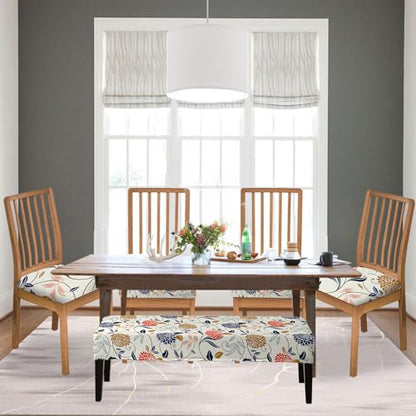 KRFOONN Waterproof Seat Covers for Dining Room Chairs Set of 4 with Bench Cover Washable Dining Chair Covers Removable Kitchen Chair Cushion Slipcovers Protector, A13 - color: Color A13