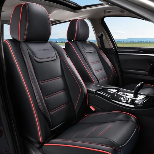 Coverado Car Seat Covers, Front Covers for Cars, Car Seat Cover Front Seats, Car Seat Protector Waterproof, Leather Car Seat Cushion, Universal Interior Covers Seat Protectors for Most Cars - color: 8870-Bredline, size: Front Pair