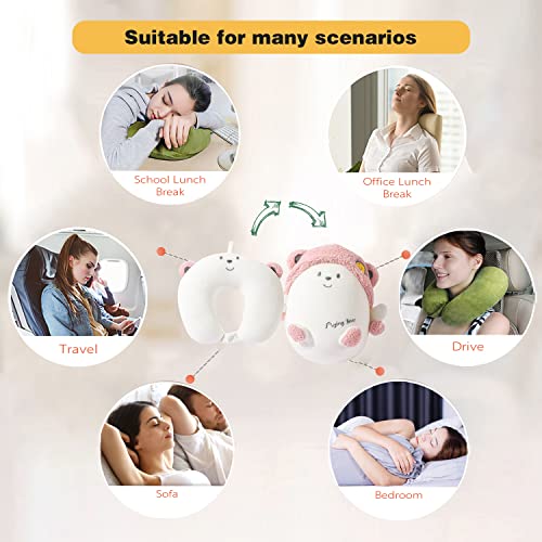 Kids Travel Pillow - 2-in-1 Deformable Kids Neck Pillow for Traveling, Soft U-Shaped Pillow with Adorable Animal Design, Comfy Sleep and Play, Ideal for Airplanes and Cars - Pink Bear - size: Pink Flying Bear